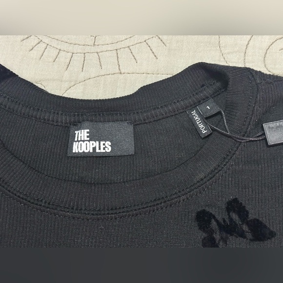NWT The Kooples Flocked Butterfly Long-Sleeve Ribbed Tee 1 (S) Black Crest - Picture 8 of 11